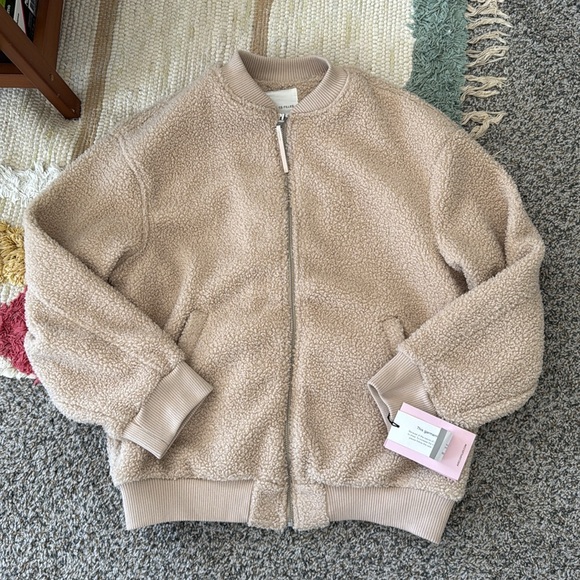 NWT Avec Les Filles Tan Sherpa Bomber Jacket S - Picture 1 of 5